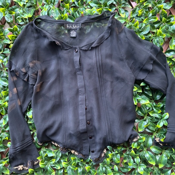 Nicole Miller 100% Silk Black Sheer Blouse - Picture 1 of 8